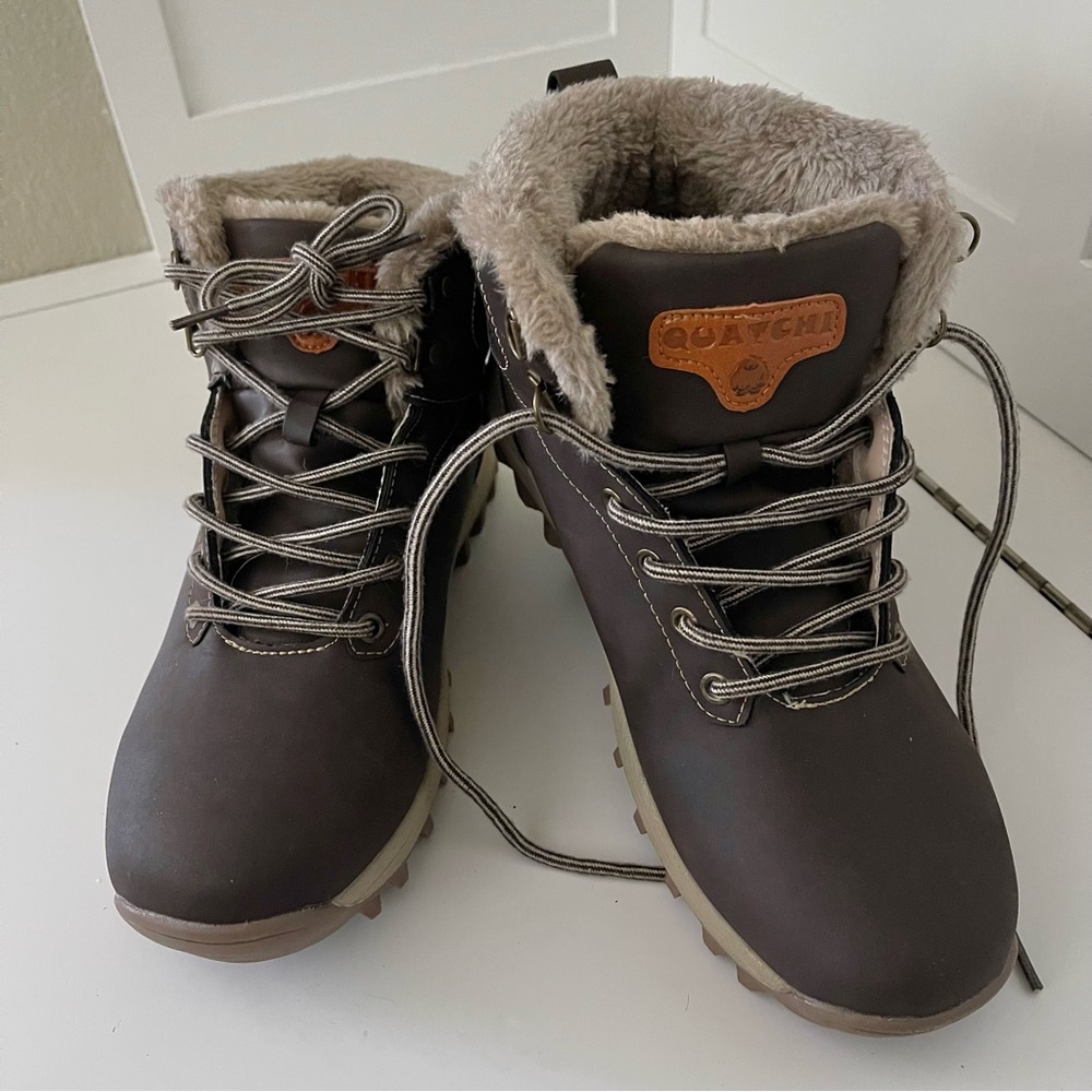Quatchi Faux Fur Trim Lined Lace Up Winter Boots Brown Size 41 (9.5 - 10) - Picture 6 of 14